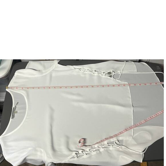 Liquid by Sione White Womens Top Small Lace Up Relaxed Flowy Flared Sleeves Chic - Picture 8 of 10